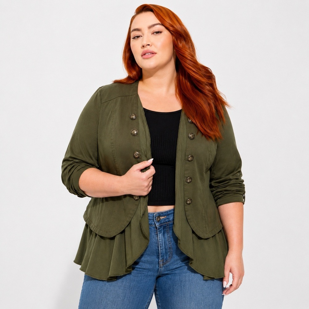 Torrid Military Peplum Open Front Jacket Green Y2K Cargo Utility Gorpcore Size 2